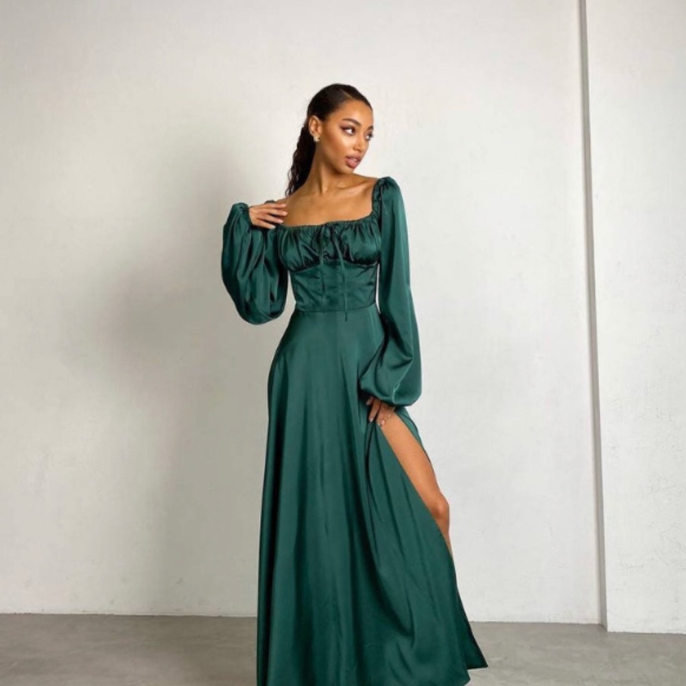 Silky Emerald Green Floor Length dress